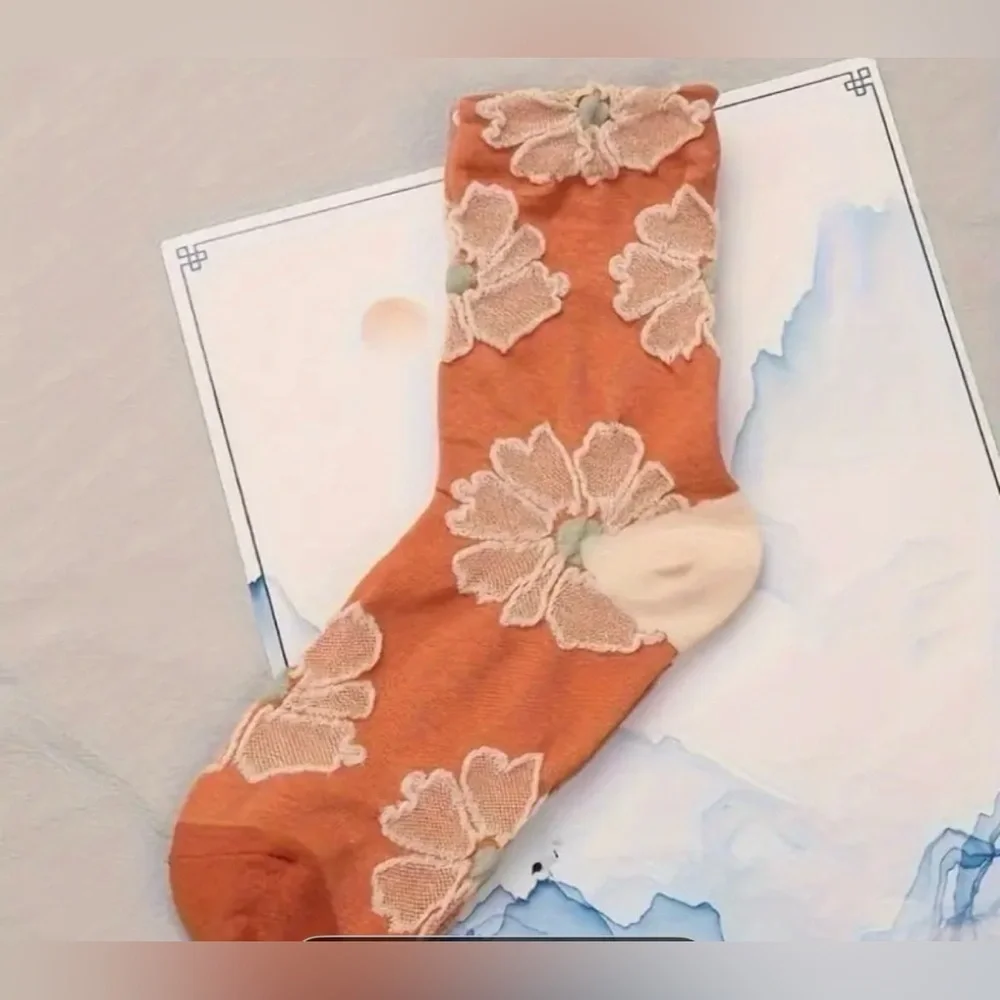 Floral Patterned Women's Socks Set - Orange, Cream, Brown